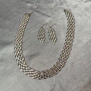 Silver chain necklace and earrings